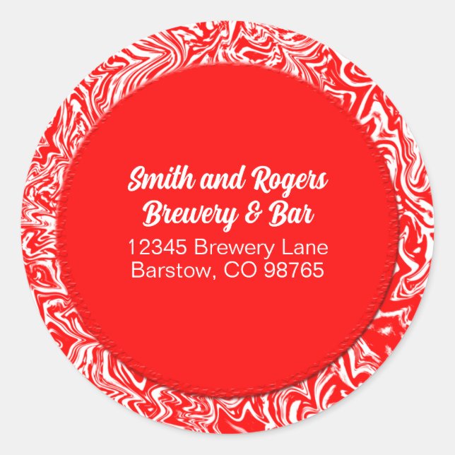 Red and White Business Address Classic Round Sticker (Front)