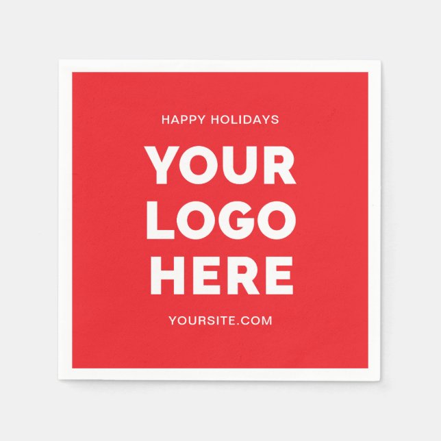 Red and White Business Logo Happy Holidays Napkin (Front)