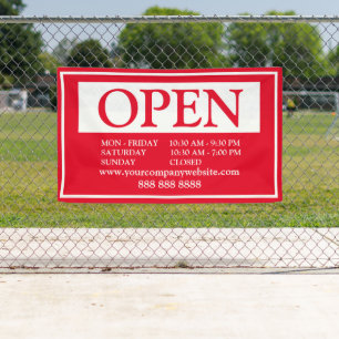 Red and White Business Open Schedule Banner