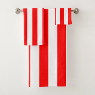 Red and White Cabana Stripes  Bath Towel Set