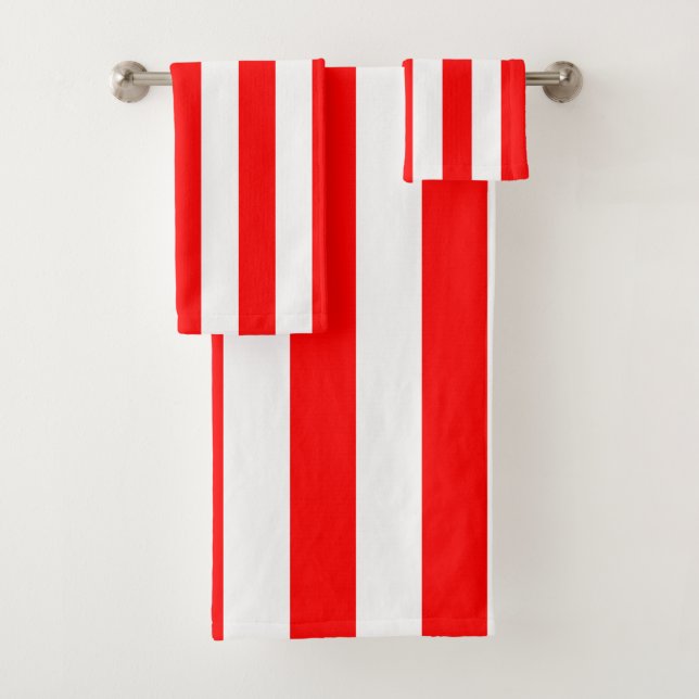 Red and White Cabana Stripes  Bath Towel Set (Insitu)