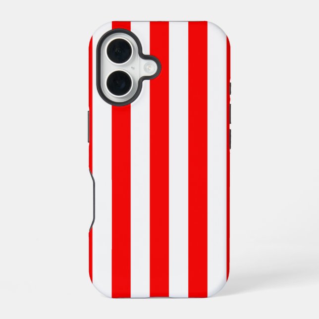 Red and White Cabana Stripes  iPhone 16 Case (Back)