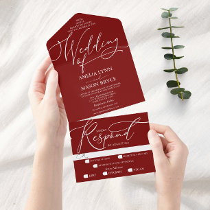 Red and White Calligraphy Script Wedding All In One Invitation
