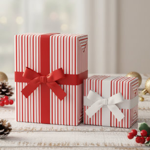 Red and White Candy Cane Pinstripe Pattern Wrapping Paper