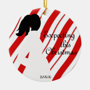 Red and White Candy Cane Pregnancy Ornament