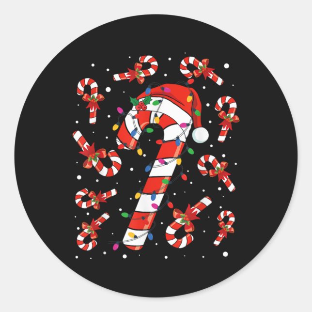 Red And White Candy Cane Santa Christmas Funny Xma Classic Round Sticker (Front)