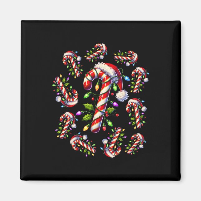 Red And White Candy Cane Santa Christmas Funny Xma Magnet (Front)