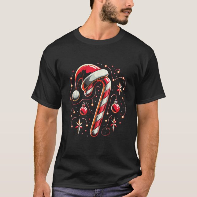 Red and White Candy Cane Santa Christmas Funny Xma T-Shirt (Front)
