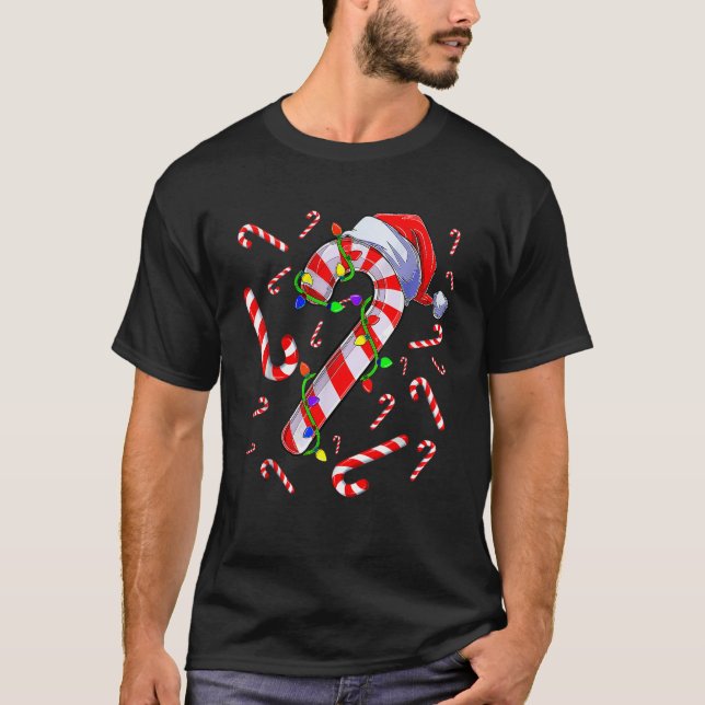 Red and White Candy Cane Santa Christmas Funny Xma T-Shirt (Front)