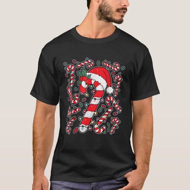 Red And White Candy Cane Santa Christmas Funny Xma T-Shirt (Front)