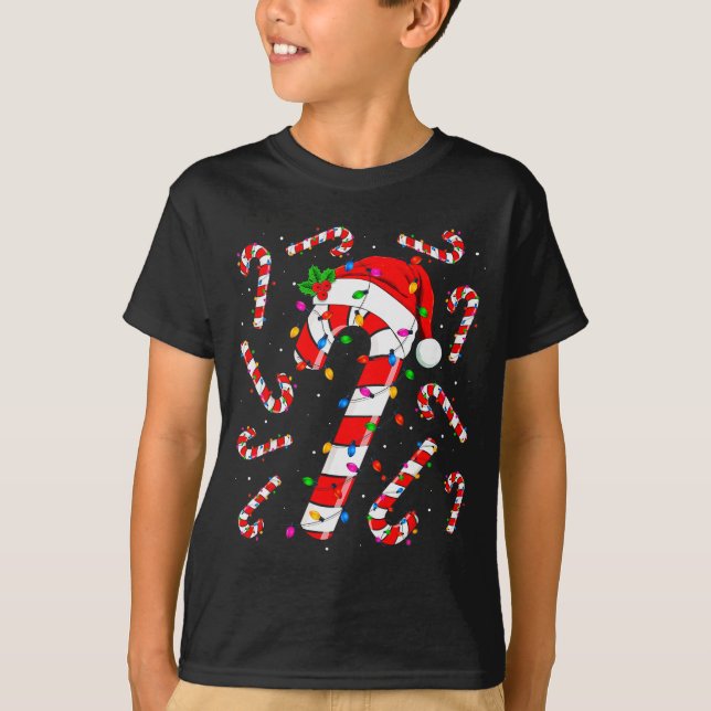 Red And White Candy Cane Santa Christmas Funny Xma T-Shirt (Front)