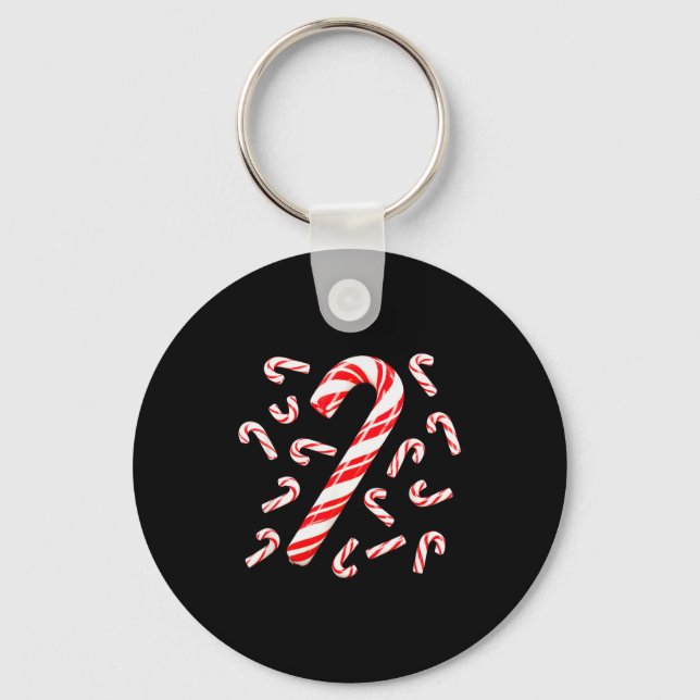 Red And White Candy Cane Santa Christmas  Key Ring (Front)