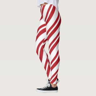 Red and White Candy Cane Striped Leggings
