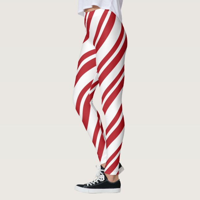 Red and White Candy Cane Striped Leggings (Left)