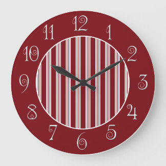 Red and White Candy Cane Striped Red Border Large Clock