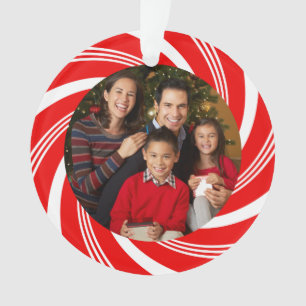 Red and White Candy Cane Swirl Photo Ornament