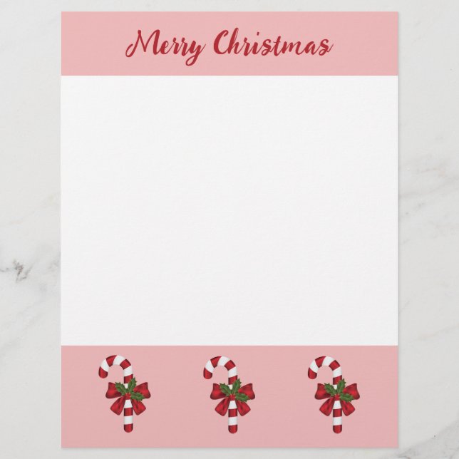 Red And White Candy Cane With Merry Christmas Text Custom Letterhead (Front)