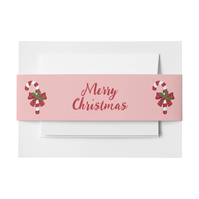 Red And White Candy Canes And Merry Christmas Text Invitation Belly Band (Front Example)