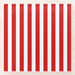 Red and white candy stripes glass coaster