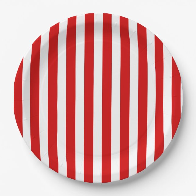 Red and white candy stripes paper plate (Front)