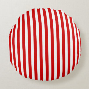Red and white candy stripes round cushion