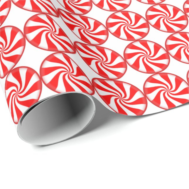 Red and White Candy Swirls Pattern Wrapping Paper (Roll Corner)
