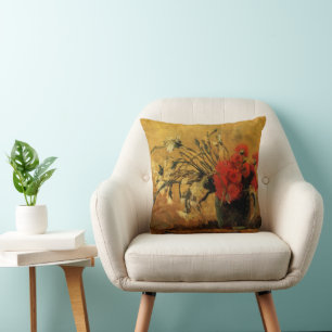 Red And White Carnations by Vincent van Gogh Cushion