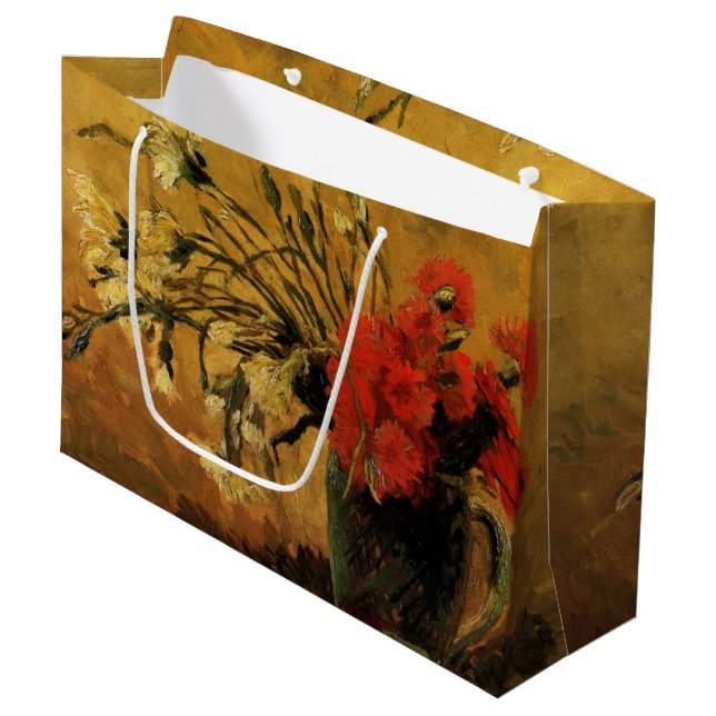 Red And White Carnations by Vincent van Gogh Large Gift Bag (Front Angled)