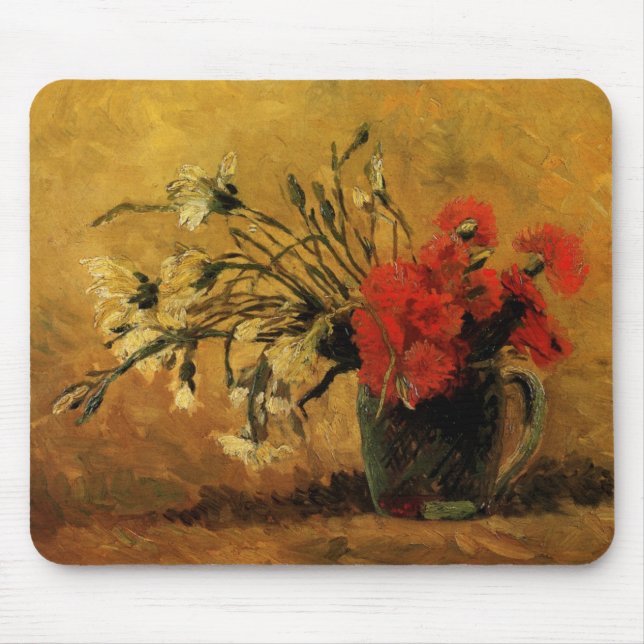 Red And White Carnations by Vincent van Gogh Mouse Mat (Front)