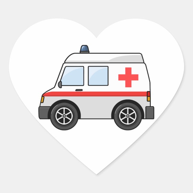 Red and White Cartoon Ambulance Heart Sticker (Front)