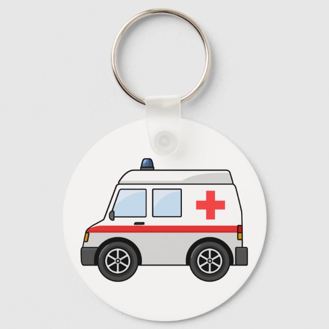 Red and White Cartoon Ambulance Key Ring (Front)