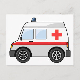 Red and White Cartoon Ambulance Postcard