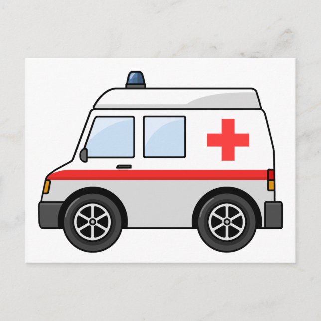 Red and White Cartoon Ambulance Postcard (Front)