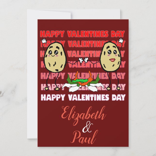 Red and White Cartoon Love You More than Pupusas Holiday Card (Front)