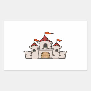 Red and White Cartoon Mediaeval Castle with Flags Rectangular Sticker