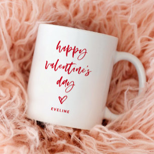 Red and White Casual Script and Heart Valentine Coffee Mug