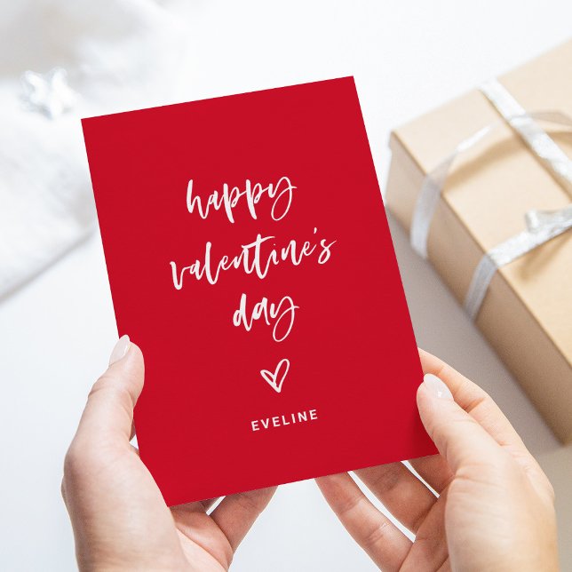 Red and White | Casual Script and Heart Valentine Holiday Card (An elegant red Valentine's Day card with casual script and a heart)