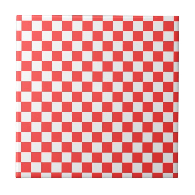 Red and White Check Ceramic Tile (Front)