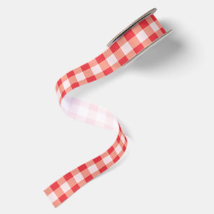 Red and White Check Gingham Holiday Christmas Satin Ribbon