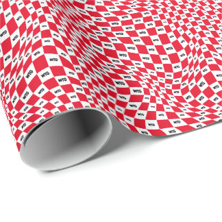 Red and White Check with monogram Black Initials Wrapping Paper