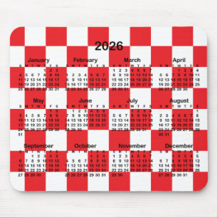 Red and White Checkerboard 2026 Calendar Mouse Mat