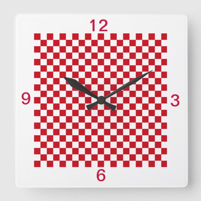 Red and White Checkered Kitchen Clock Numbers (Front)