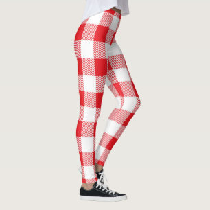 Red and White Checkered Leggings for Women