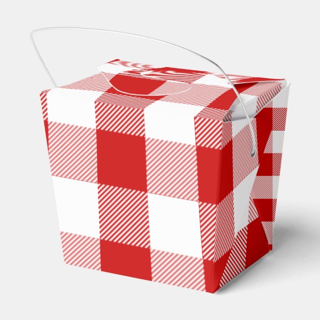 Red And White Checks Gingham Plaid Party Wedding Favour Box (Back Side)