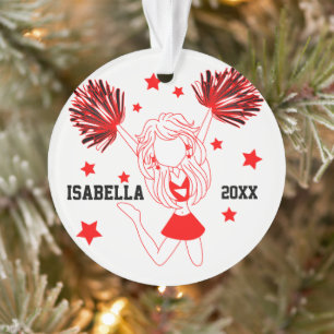 Red and White Cheerleader 📣 Girl Ornament