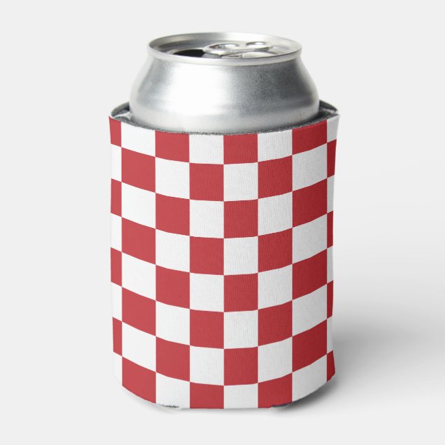 red and white  Chequerboard Pattern Can Cooler (Can Front)