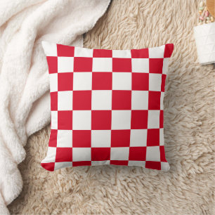 Red and White Chequerboard Pattern Cushion