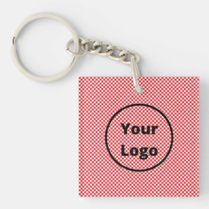 Red and white chequered board pattern key ring