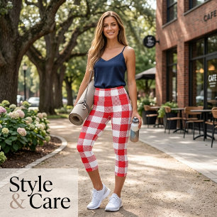 Red and White Chequered Capri Leggings