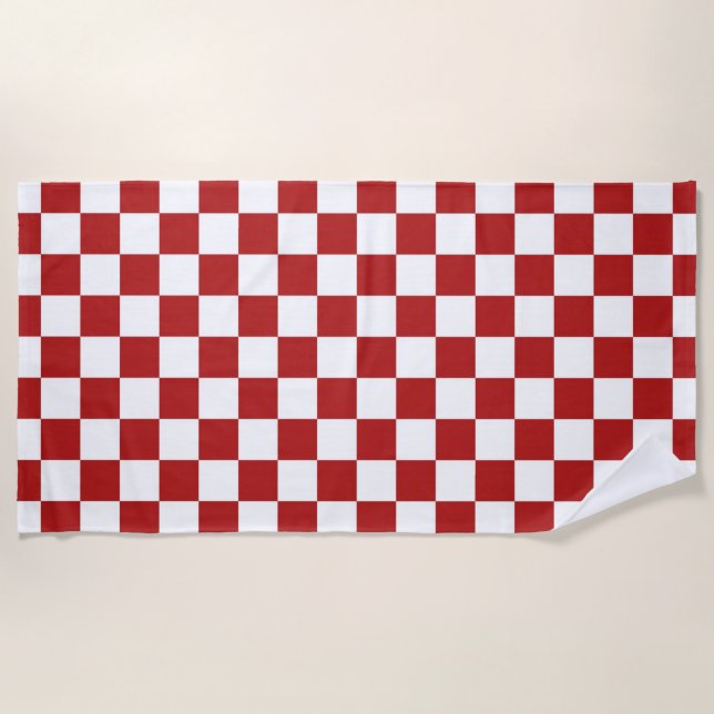 Red and White Chequered Pattern Beach Towel (Front)